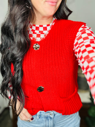 Kylie Red Knit Sweater Vest-sweater-Motis & CO-Motis & Co Boutique, Women's Fashion Boutique in Carthage, Missouri