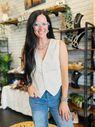 Sadie Striped Sleeveless Vest - Tan-sleeveless-Jodifl-Motis & Co Boutique, Women's Fashion Boutique in Carthage, Missouri