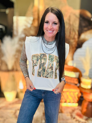 Camo Pray Graphic Muscle Tank-Graphic Tees-Motis-Motis & Co Boutique, Women's Fashion Boutique in Carthage, Missouri