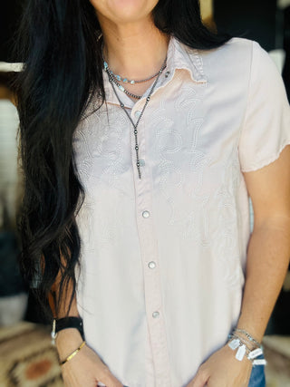 Annie Pink Pearl Snap Blouse-Short Sleeves-Lucky & Blessed-Motis & Co Boutique, Women's Fashion Boutique in Carthage, Missouri