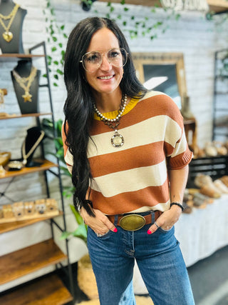 Paloma Short Sleeve Striped Knit Top-Sweaters-24th-Motis & Co Boutique, Women's Fashion Boutique in Carthage, Missouri