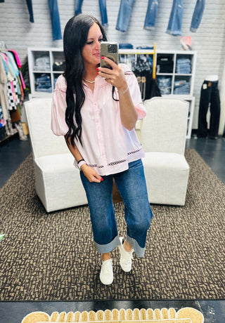 Tosha Pink Baby Doll Button Down Blouse-Short Sleeves-GiGiO-Motis & Co Boutique, Women's Fashion Boutique in Carthage, Missouri