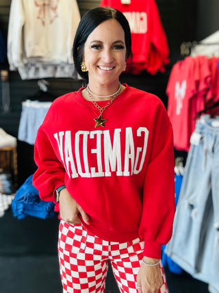 Gameday Oversize Red Pullover-Pullovers-Papermoon-Motis & Co Boutique, Women's Fashion Boutique in Carthage, Missouri