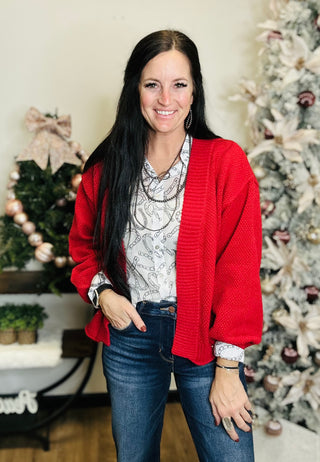 Oversized Red Knit Sweater Cardigan - Millie-Cardigans-HYFVE-Motis & Co Boutique, Women's Fashion Boutique in Carthage, Missouri