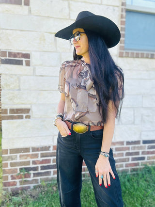 Ten Gallon Drip Sheer Western Blouse-Short Sleeves-2 Fly-Motis & Co Boutique, Women's Fashion Boutique in Carthage, Missouri