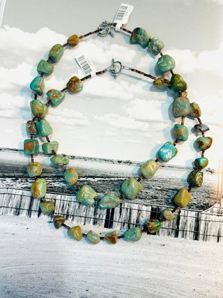 Turquoise Nugget Necklace with Brown Shell