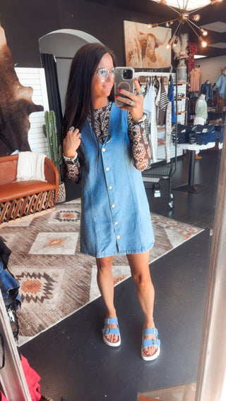 Carla Denin Button Front Dress-Dresses-HYFVE-Motis & Co Boutique, Women's Fashion Boutique in Carthage, Missouri
