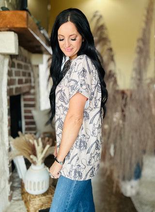 Way of Life Western Print Top-Short Sleeves-2 Fly-Motis & Co Boutique, Women's Fashion Boutique in Carthage, Missouri