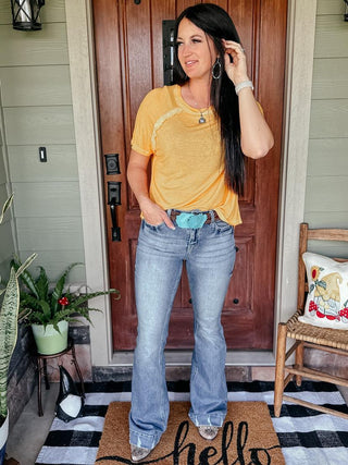 New Edition Mineral Wash T Shirt Yellow-Short Sleeves-Ave-Motis & Co Boutique, Women's Fashion Boutique in Carthage, Missouri