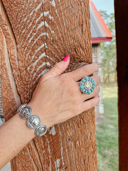 Western Turquoise Coin Ring