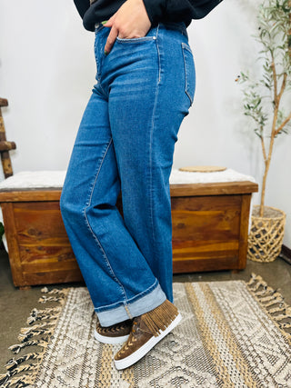 Riggin Wide Leg Cuffed Jeans-Jeans-Risen-Motis & Co Boutique, Women's Fashion Boutique in Carthage, Missouri