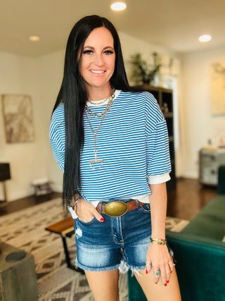 Jacy Striped Banded Top-Short Sleeves-Zenana-Motis & Co Boutique, Women's Fashion Boutique in Carthage, Missouri