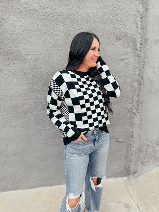 Classy Casey Checkered Sweater-Sweaters-MOTIS-Motis & Co Boutique, Women's Fashion Boutique in Carthage, Missouri