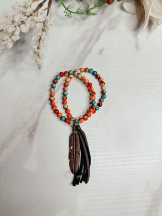 Jade Double Strand Feather Bracelet