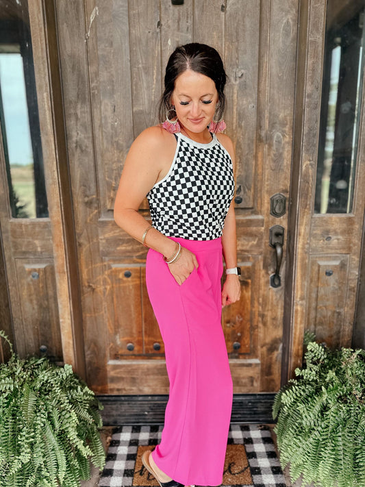 High Rise Wide Leg Pants in Hot Pink