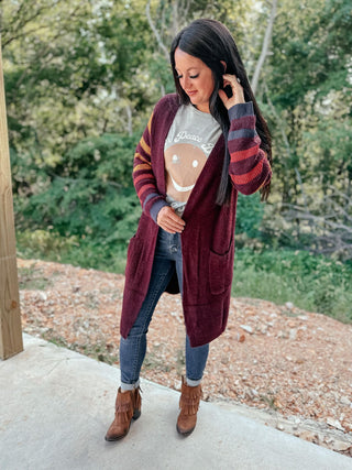 Wine Open Front Long Cardigan-Cardigans-RC-Motis & Co Boutique, Women's Fashion Boutique in Carthage, Missouri