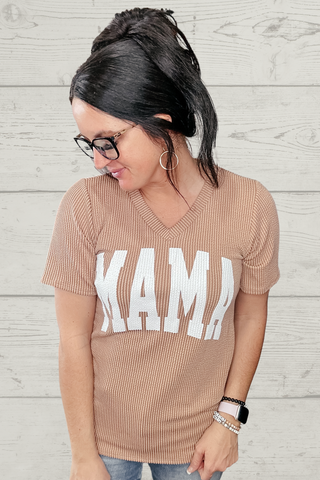Mama Ribbed Dolman Sleeve Top Latte-Graphic Tees-HEIMISH-Motis & Co Boutique, Women's Fashion Boutique in Carthage, Missouri