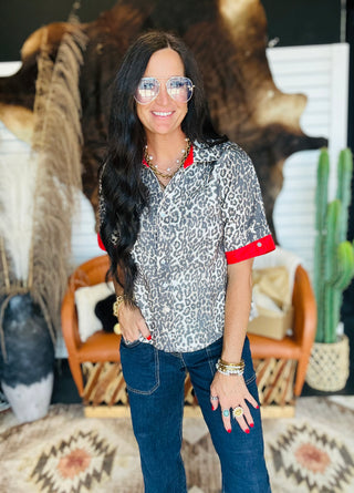 Reba Red Trim Leopard Top-Short Sleeves-Jodifl-Motis & Co Boutique, Women's Fashion Boutique in Carthage, Missouri
