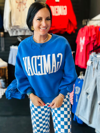 Gameday Oversize Blue Pullover-Pullovers-Papermoon-Motis & Co Boutique, Women's Fashion Boutique in Carthage, Missouri