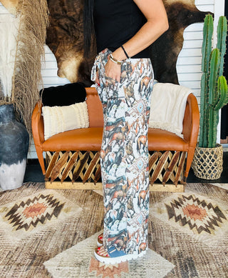 Run Wild Ribbed Western Print Pants