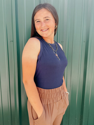 Jade Ribbed Basic Tank Top Navy-Tanks-staccato-Motis & Co Boutique, Women's Fashion Boutique in Carthage, Missouri