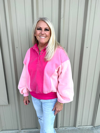 Lulu Pink Snap Button Collared Sweatshirt-Pullovers-Papermoon-Motis & Co Boutique, Women's Fashion Boutique in Carthage, Missouri