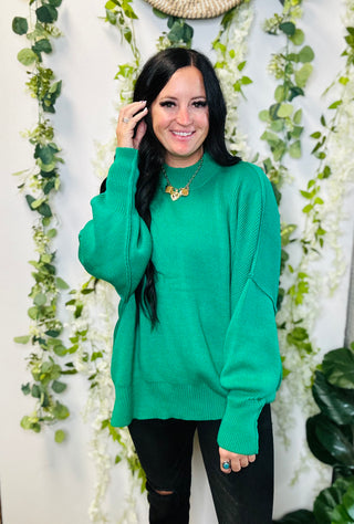 Elva Oversized Green Sweater-Sweaters-Zenana-Motis & Co Boutique, Women's Fashion Boutique in Carthage, Missouri