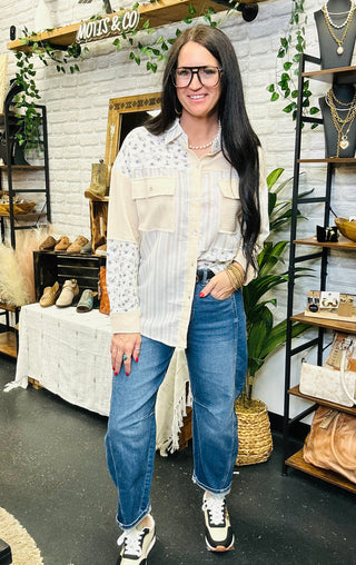 Mia Mix Print Button Front Blouse-Long Sleeves-Very J-Motis & Co Boutique, Women's Fashion Boutique in Carthage, Missouri