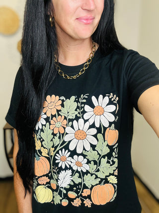 Wildflower Pumpkin Graphic Tee in Black-Graphic Tees-Dear Lover-Motis & Co Boutique, Women's Fashion Boutique in Carthage, Missouri