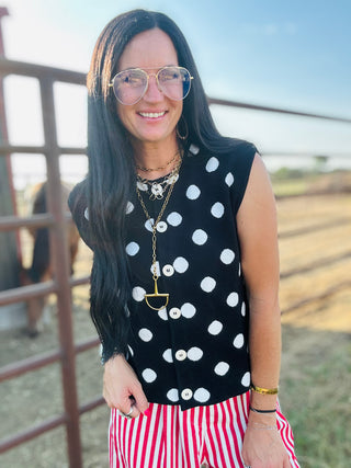 Ruby Black Polka Dot Sweater Vest-Sweaters-24th-Motis & Co Boutique, Women's Fashion Boutique in Carthage, Missouri