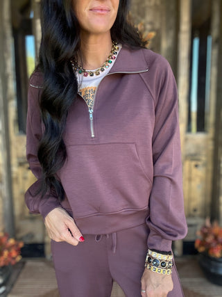 Barb Zip Collar Raglan Pullover Cocoa