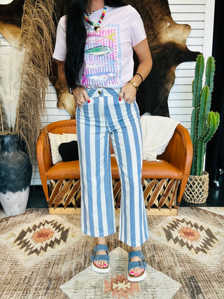 Omar Blue Striped Wide Leg Pants