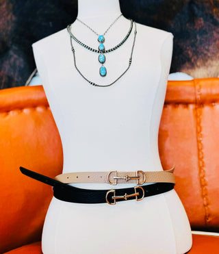 Lux Skinny Belt with D Ring Horse Bit Buckle-Belts-anbfashion-Motis & Co Boutique, Women's Fashion Boutique in Carthage, Missouri