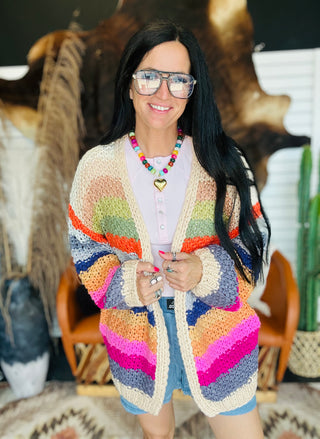 Rae Rainbow Chunky Knit Cardigan - Bright-Cardigans-Listicle-Motis & Co Boutique, Women's Fashion Boutique in Carthage, Missouri