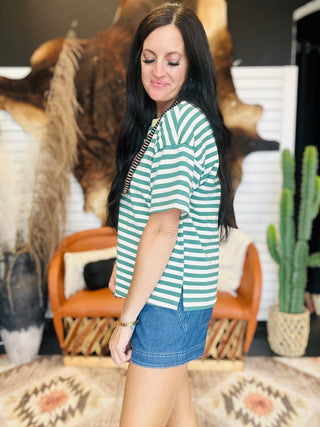 Edie Green Striped Casual Short Sleeve Tee-Short Sleeves-blu pepper-Motis & Co Boutique, Women's Fashion Boutique in Carthage, Missouri