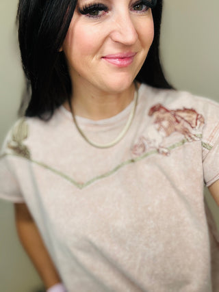 Wilder Western Yoke Vintage Washed Top-Short Sleeves-Blue B-Motis & Co Boutique, Women's Fashion Boutique in Carthage, Missouri