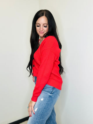 Button Front Cardigan Sweater in Red - Holly-Cardigans-Zenana-Motis & Co Boutique, Women's Fashion Boutique in Carthage, Missouri