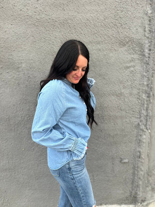 Dina Denim Long Sleeve Shirt-Long Sleeves-MOTIS-Motis & Co Boutique, Women's Fashion Boutique in Carthage, Missouri