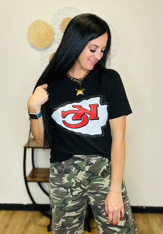 KC Arrowhead Black Graphic Tee-Graphic Tees-Motis & CO-Motis & Co Boutique, Women's Fashion Boutique in Carthage, Missouri