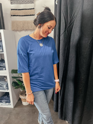 Royal Blue Short Sleeve Basic Top-Short Sleeves-Motis & CO-Motis & Co Boutique, Women's Fashion Boutique in Carthage, Missouri