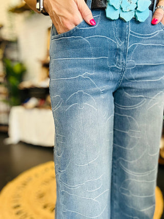 Dally Denim Threads Boot Print Jeans-Jeans-2 Fly-Motis & Co Boutique, Women's Fashion Boutique in Carthage, Missouri