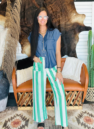 Mick Green Striped Cropped Pants