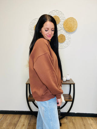 Polo Fleece Pullover Chestnut Kayla-Pullovers-HYFVE-Motis & Co Boutique, Women's Fashion Boutique in Carthage, Missouri