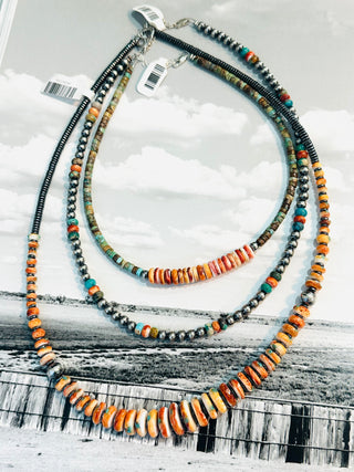 Orange Spiny & Turquoise Graduated Necklace