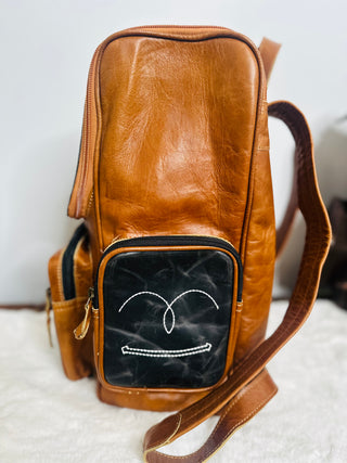 Two Tone Boot Stitch Leather Backpack-Backpacks-Western Linen-Motis & Co Boutique, Women's Fashion Boutique in Carthage, Missouri