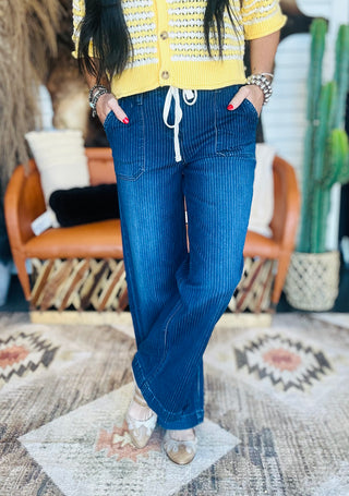 Porter Pinstriped Wide Leg Jeans