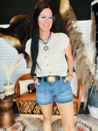 Isla Button Front Sweater Top-Short Sleeves-blu pepper-Motis & Co Boutique, Women's Fashion Boutique in Carthage, Missouri