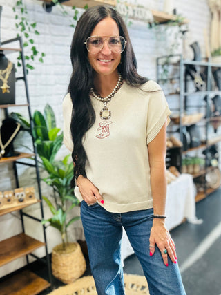 Rita Cowboy Boot Short Sleeve Sweater