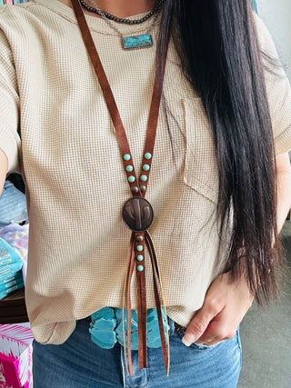 Leather Continent Fringe Brown Long Necklace-Necklaces-Western Elite-Motis & Co Boutique, Women's Fashion Boutique in Carthage, Missouri