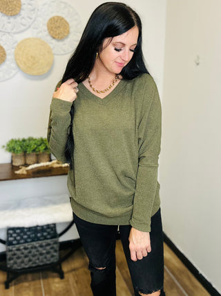 Long Sleeve Brushed Ribbed Top in Olive - Regina-Long Sleeves-Dear Scarlett-Motis & Co Boutique, Women's Fashion Boutique in Carthage, Missouri